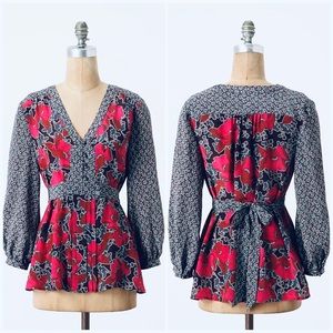 Anthropologie Red and Black Floral Blouse